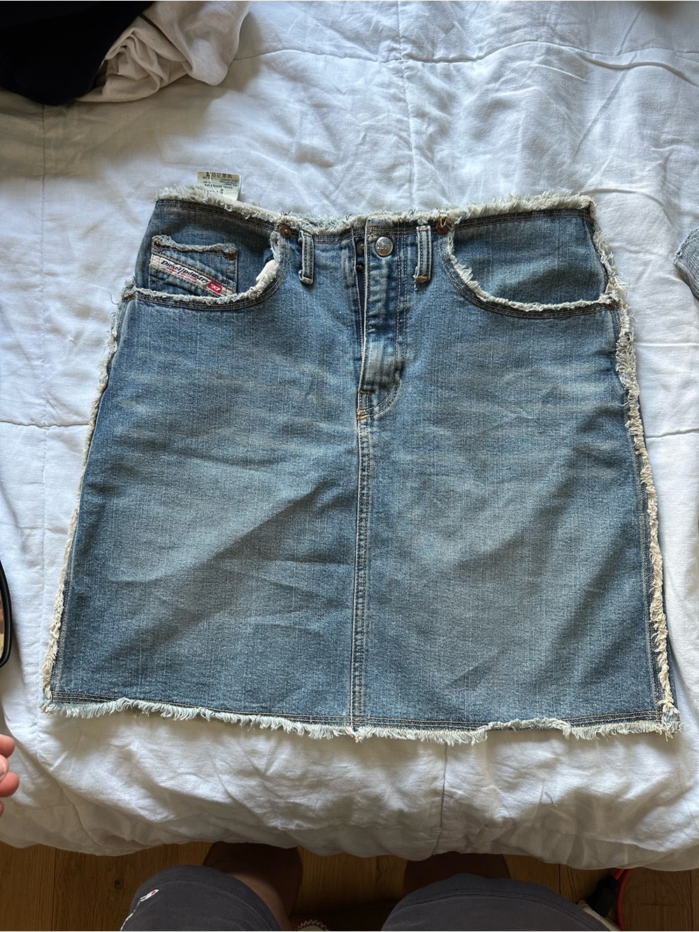 Diesel Light Blue Frayed Edge Denim Mini Skirt
